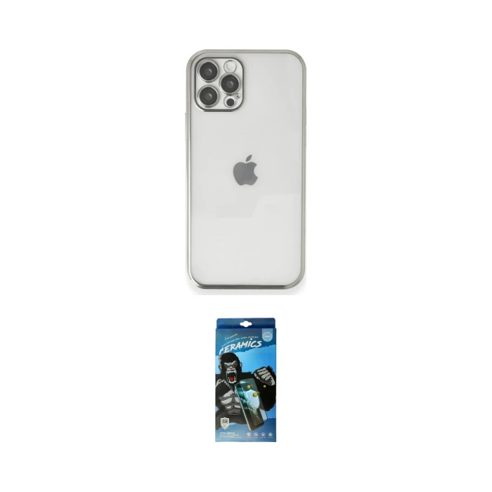 ieg™ iPhone 12 Pro Max Kılıf Vadi Minimal - Siyah 34D Izgaralı Cam