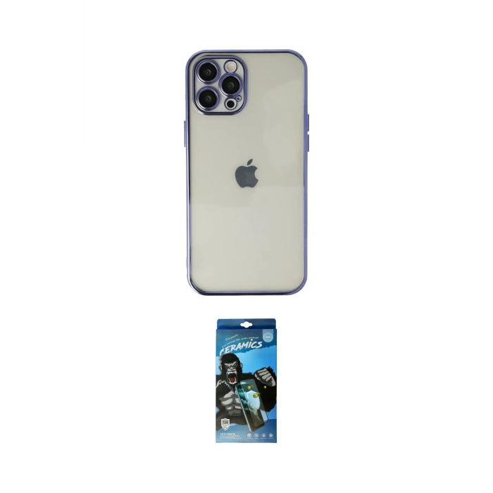ieg™ iPhone 12 Pro Max Kılıf Vadi Minimal - Siyah 34D Izgaralı Cam