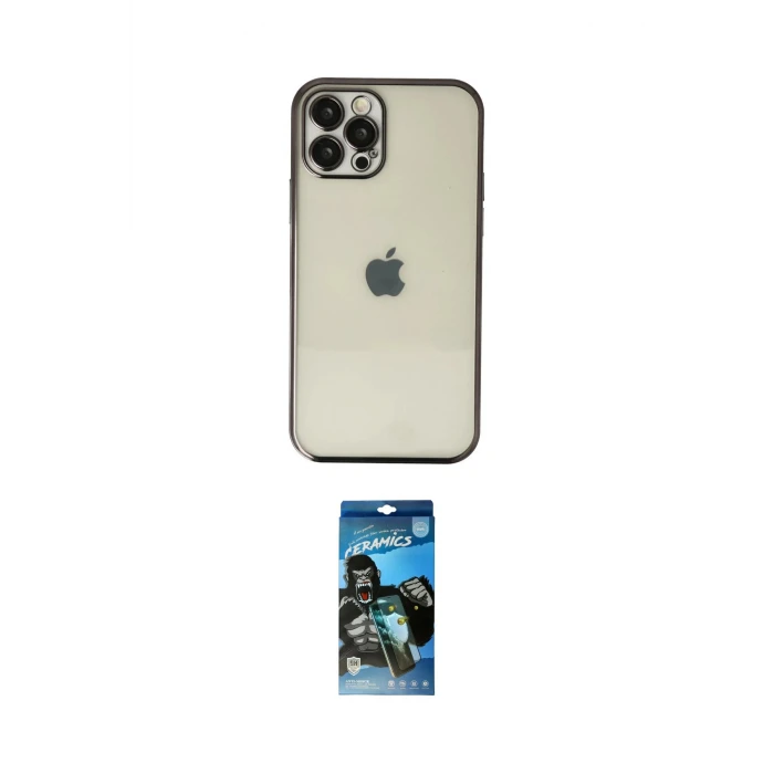 ieg™ iPhone 12 Pro Max Kılıf Vadi Minimal - Siyah 34D Izgaralı Cam
