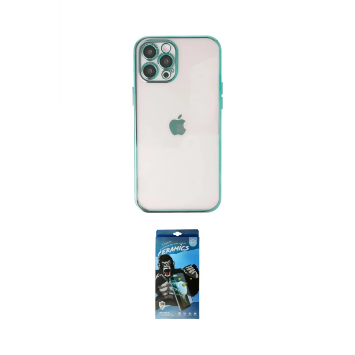 ieg™ iPhone 12 Pro Max Kılıf Vadi Minimal - Siyah 34D Izgaralı Cam