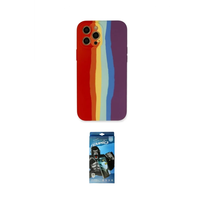 ieg™ iPhone 12 Pro Max Kılıf Yadigar Çizgi - Siyah 34D Izgaralı Cam