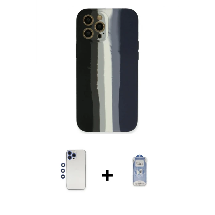 ieg™ iPhone 12 Pro Max Kılıf Yadigar Çizgi - Siyah Joko Magic 5D Cam + Shine Kamera Lens - LT
