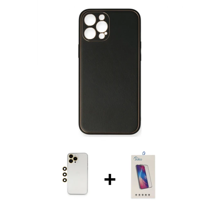 ieg™ iPhone 12 Pro Max Kılıf Yadigar Klasik - Siyah Joko 5D Cam + Shine Kamera Lens - GD