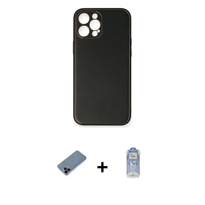 ieg™ iPhone 12 Pro Max Kılıf Yadigar Klasik - Siyah Joko Magic 5D Cam + Shine Kamera Lens Koruma Cam - SH