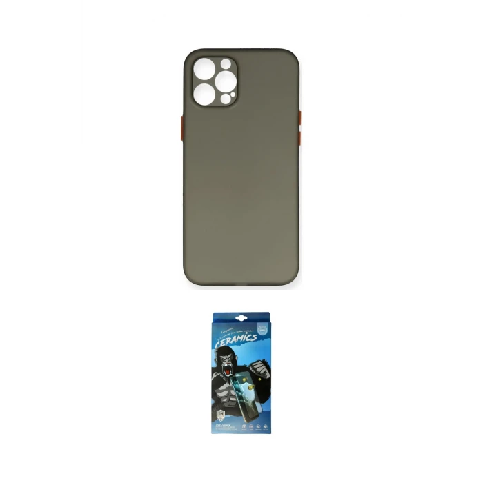 ieg™ iPhone 12 Pro Max Kılıf Yadigar Yansıma Serisi - Siyah 34D Izgaralı Cam