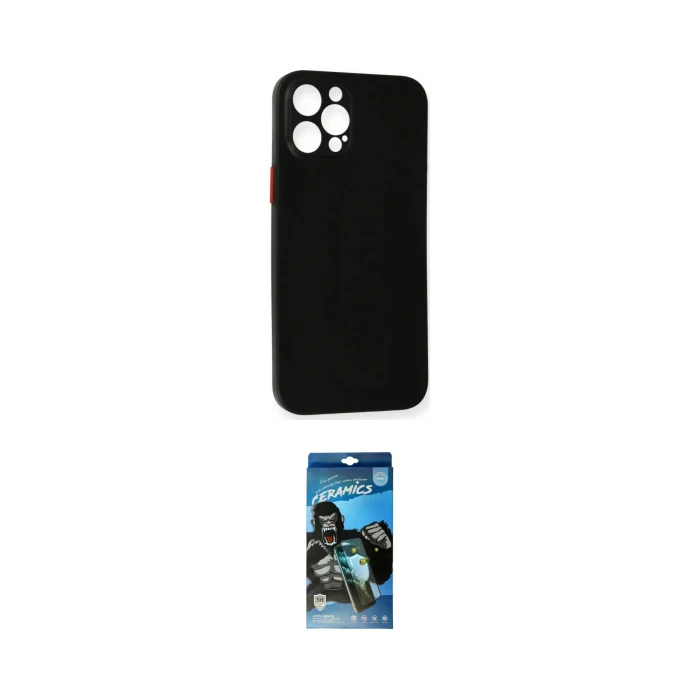 ieg™ iPhone 12 Pro Max Kılıf Yadigar Yansıma Serisi - Siyah 34D Izgaralı Cam