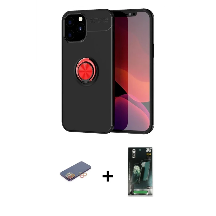 ieg™ iPhone 12 Pro Max Kılıf Yankı Form Prime - Siyah 360 Mat Full Body Arka Koruyucu + Renkli Kamera Lens Koruma Cam - TU