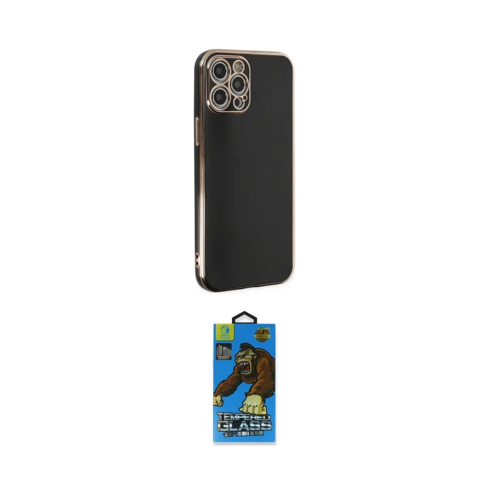 ieg™ iPhone 12 Pro Max Kılıf Yankı Serisi - Siyah 18D Cam Ekran Koruyucu