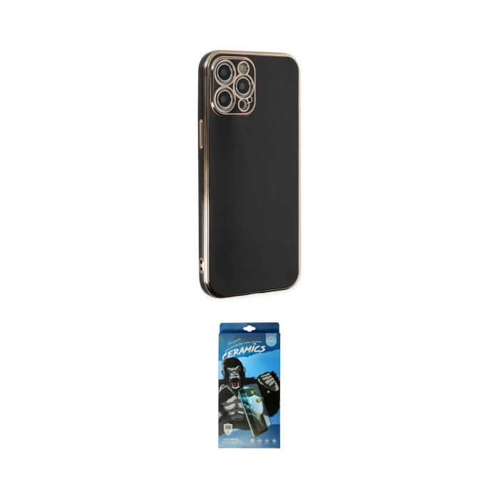 ieg™ iPhone 12 Pro Max Kılıf Yankı Serisi - Siyah 34D Izgaralı Cam