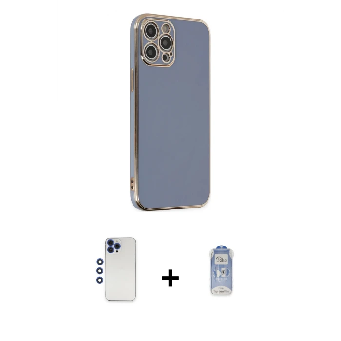 ieg™ iPhone 12 Pro Max Kılıf Yankı Serisi - Siyah Joko Magic 5D Cam + Shine Kamera Lens - LT