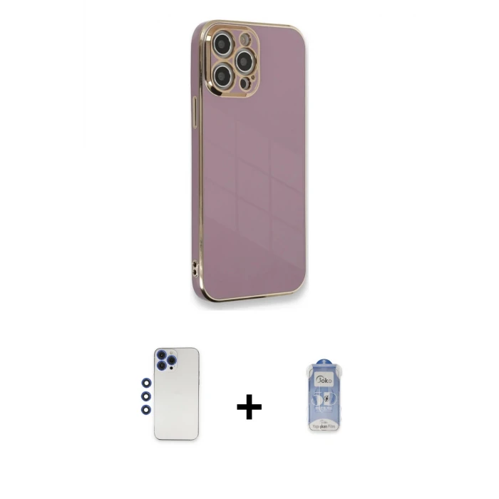 ieg™ iPhone 12 Pro Max Kılıf Yankı Serisi - Siyah Joko Magic 5D Cam + Shine Kamera Lens - LT