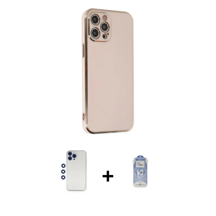 ieg™ iPhone 12 Pro Max Kılıf Yankı Serisi - Siyah Joko Magic 5D Cam + Shine Kamera Lens - LT