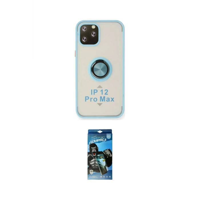 ieg™ iPhone 12 Pro Max Kılıf Yörünge Çizgi - Siyah 34D Izgaralı Cam