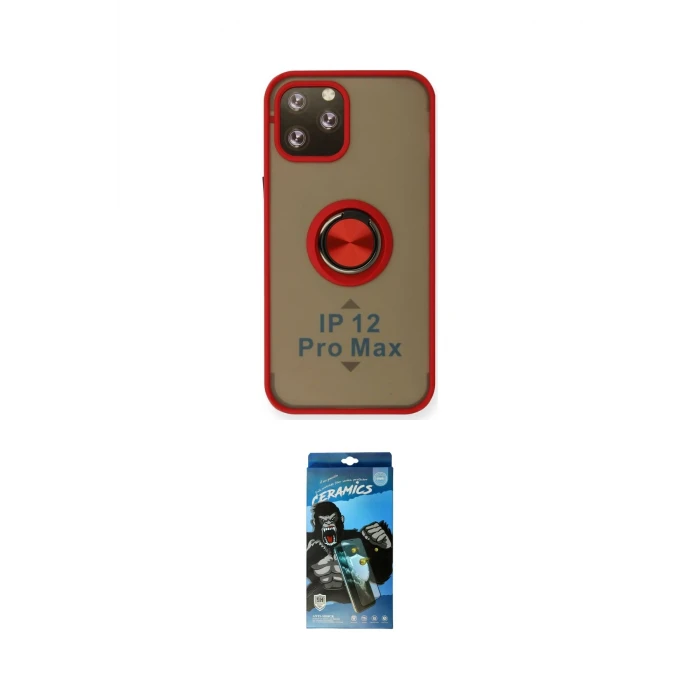 ieg™ iPhone 12 Pro Max Kılıf Yörünge Çizgi - Siyah 34D Izgaralı Cam