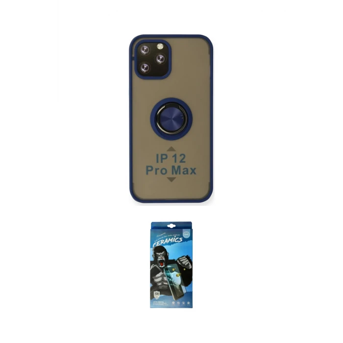 ieg™ iPhone 12 Pro Max Kılıf Yörünge Çizgi - Siyah 34D Izgaralı Cam