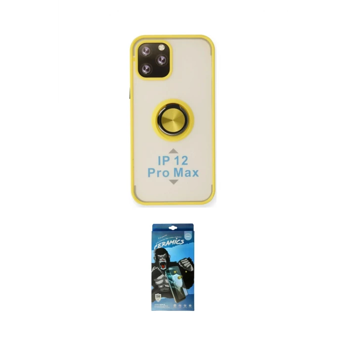 ieg™ iPhone 12 Pro Max Kılıf Yörünge Çizgi - Siyah 34D Izgaralı Cam