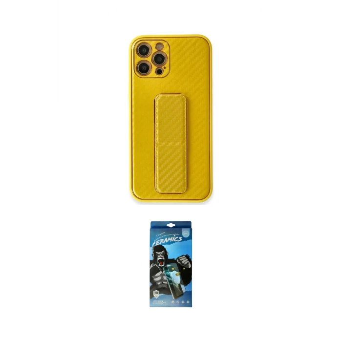 ieg™ iPhone 12 Pro Max Kılıf Yörünge Yansıma - Siyah 34D Izgaralı Cam