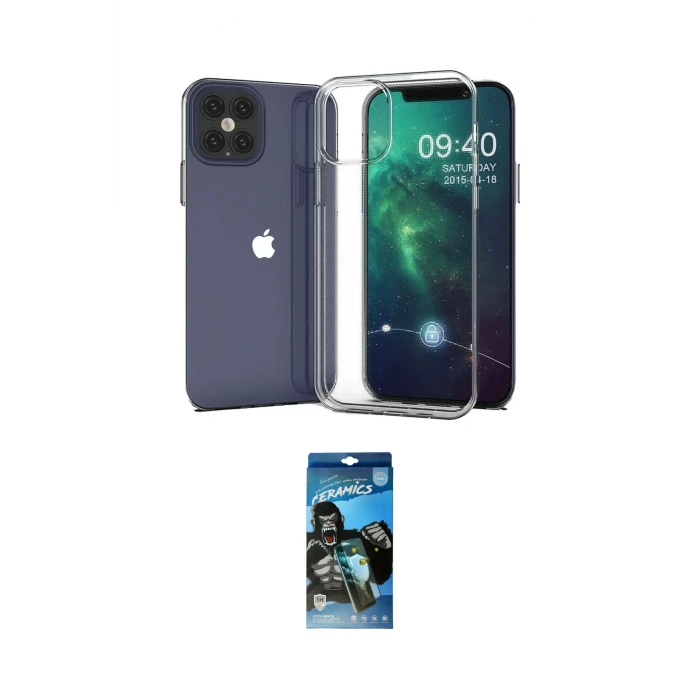 ieg™ iPhone 12 Pro Max Kılıf Zirve Doku - Siyah 34D Izgaralı Cam