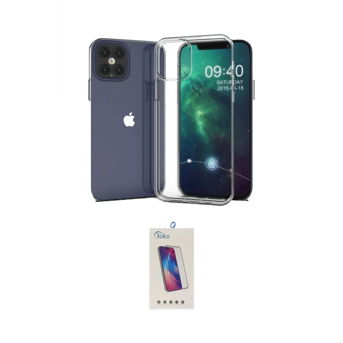 ieg™ iPhone 12 Pro Max Kılıf Zirve Doku - Siyah Joko 5D Cam