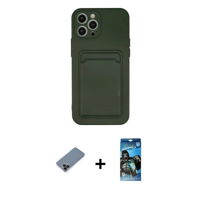 ieg™ iPhone 12 Pro Max Vadi Çizgi Prime - Siyah 34D Izgaralı Cam + Siyah Metal Kamera Lens Koruma Cam