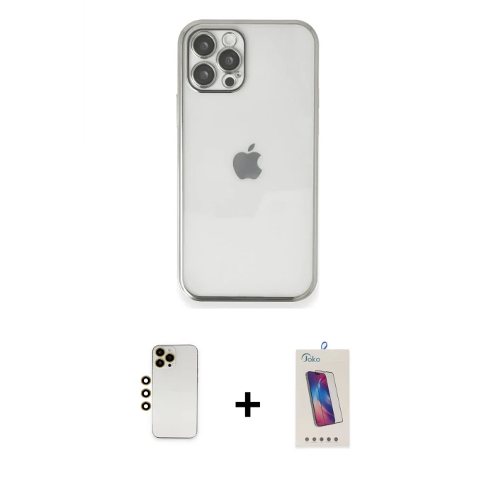 ieg™ iPhone 12 Pro Max Vadi Minimal - Siyah Joko 5D Cam + Gold Shine Kamera Lens