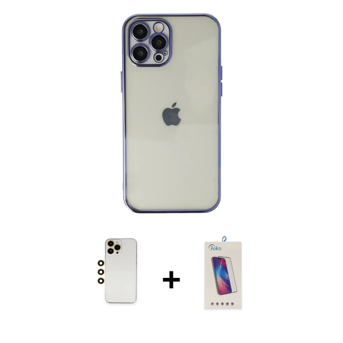 ieg™ iPhone 12 Pro Max Vadi Minimal - Siyah Joko 5D Cam + Gold Shine Kamera Lens