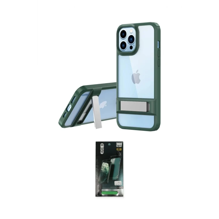 ieg™ iPhone 13 Pro Kılıf Yadigar Yansıma - Şeffaf 360 Full Body Arka Koruyucu