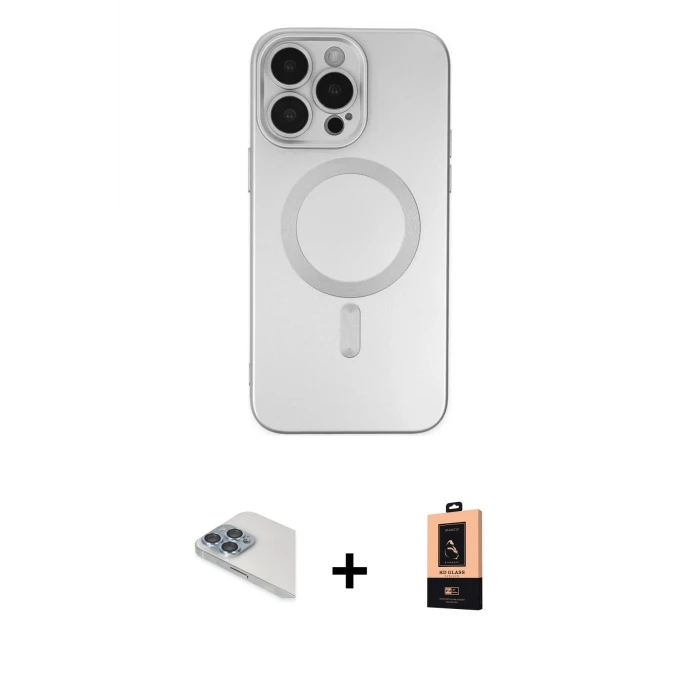 ieg™ iPhone 13 Pro Max Akış Minimal Özel Seri - Şeffaf Maxco Cam Ekran Koruyucu + Sierra Blue Pers Alüminyum Kamera Lens
