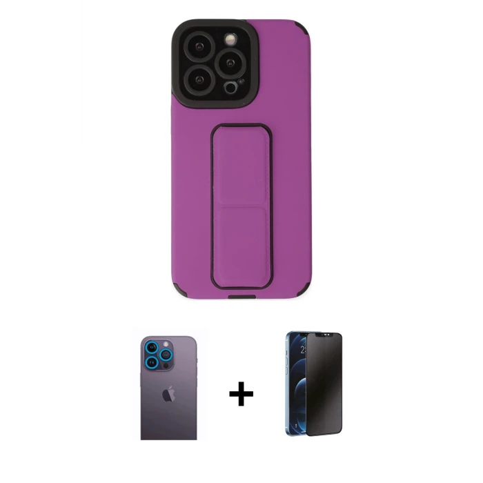ieg™ iPhone 13 Pro Max Çekirdek Yansıma - Siyah 3D Antistatik Hayalet Cam Ekran Koruyucu + Mavi Neon Fosforlu Kamera Lens