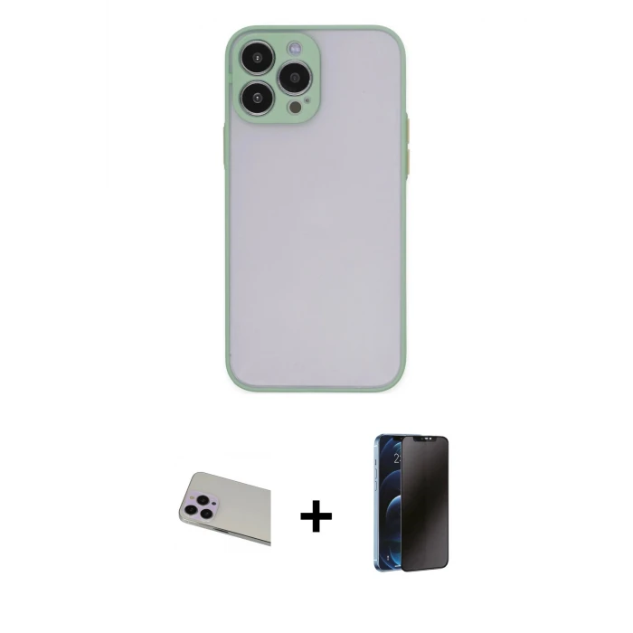 ieg™ iPhone 13 Pro Max Kılıf Ahenk Çizgi Serisi - Siyah 3D Antistatik Hayalet Cam Ekran Koruyucu + Rainbow Kamera Lens Koruma Cam - MR