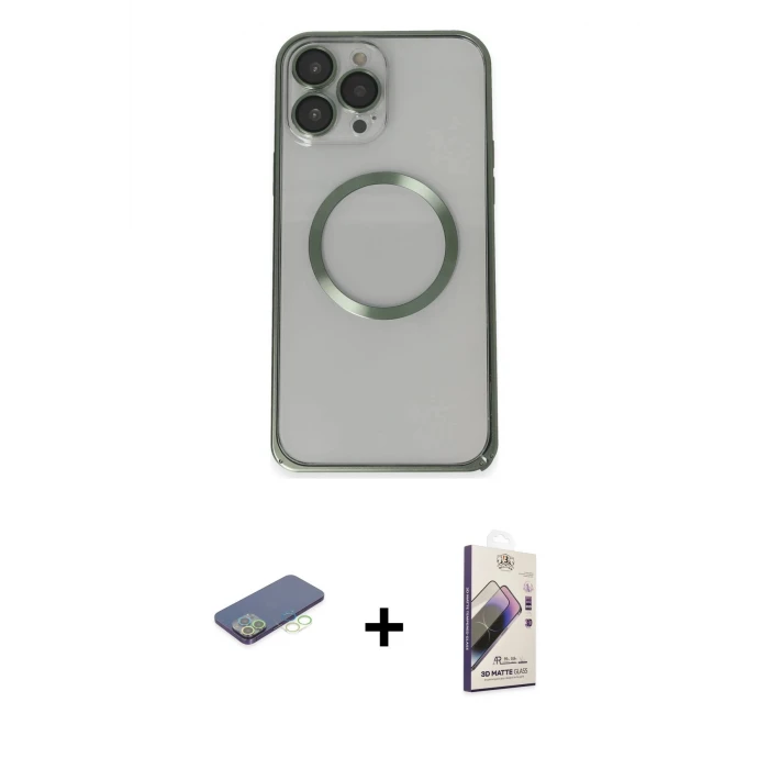 ieg™ iPhone 13 Pro Max Kılıf Ahenk Işık Serisi - Siyah Bilvis 3D Mat Cam Ekran Koruyucu + Renkli Kamera Lens Koruma Cam - YL