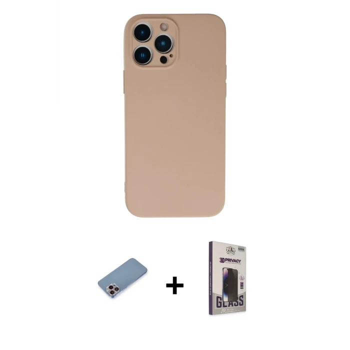 ieg™ iPhone 13 Pro Max Kılıf Ahenk Serisi - Siyah Bilvis Hayalet Cam Ekran Koruyucu + Shine Kamera Lens Koruma Cam - PE
