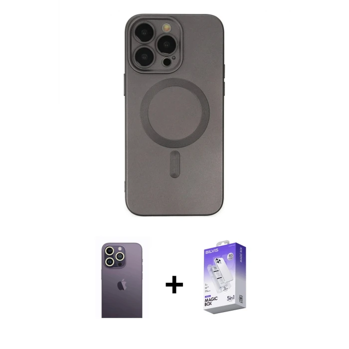 ieg™ iPhone 13 Pro Max Kılıf Akış Minimal Özel Seri - Siyah Bilvis 5in1 3D Magic Cam Ekran Koruyucu + Neon Fosforlu Kamera Lens - BZ