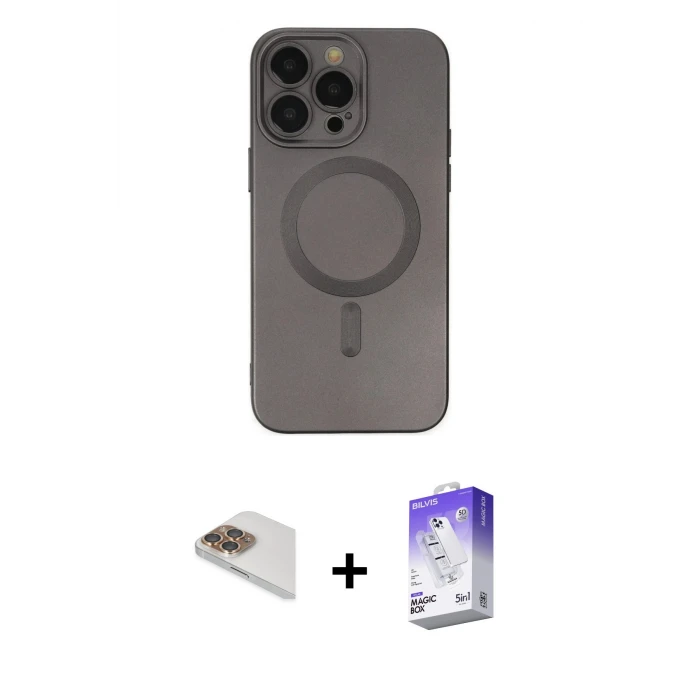 ieg™ iPhone 13 Pro Max Kılıf Akış Minimal Özel Seri - Siyah Bilvis 5in1 3D Magic Cam Ekran Koruyucu + Pers Alüminyum Kamera Lens - GD