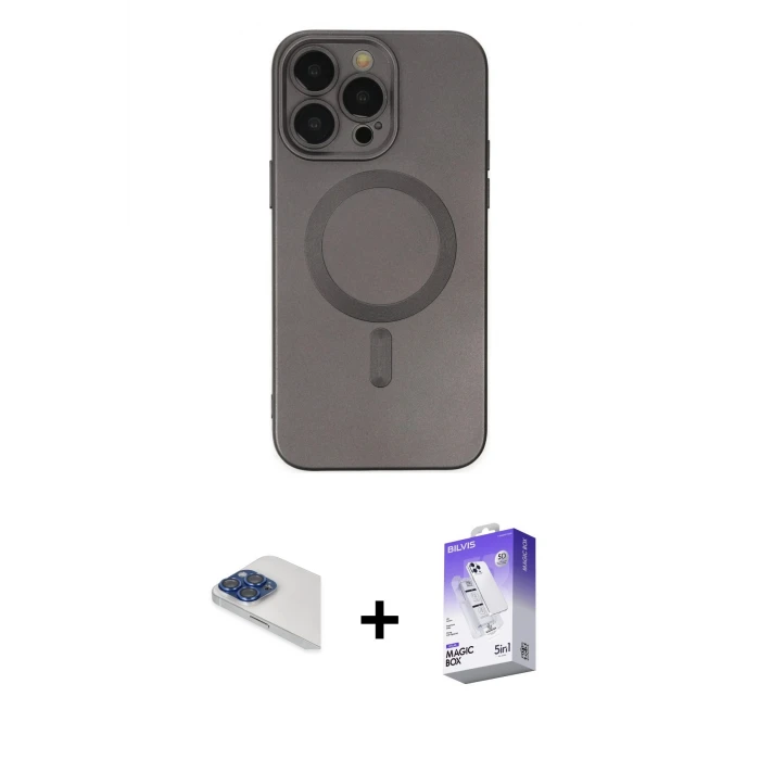 ieg™ iPhone 13 Pro Max Kılıf Akış Minimal Özel Seri - Siyah Bilvis 5in1 3D Magic Cam Ekran Koruyucu + Pers Alüminyum Kamera Lens - LT