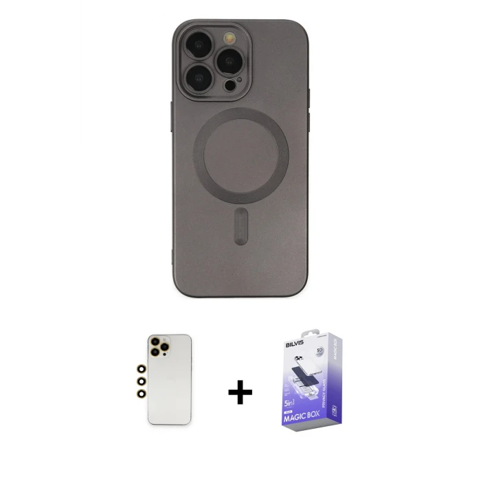 ieg™ iPhone 13 Pro Max Kılıf Akış Minimal Özel Seri - Siyah Bilvis 5in1 5D Magic Hayalet Cam Ekran Koruyucu + Shine Kamera Lens - GD