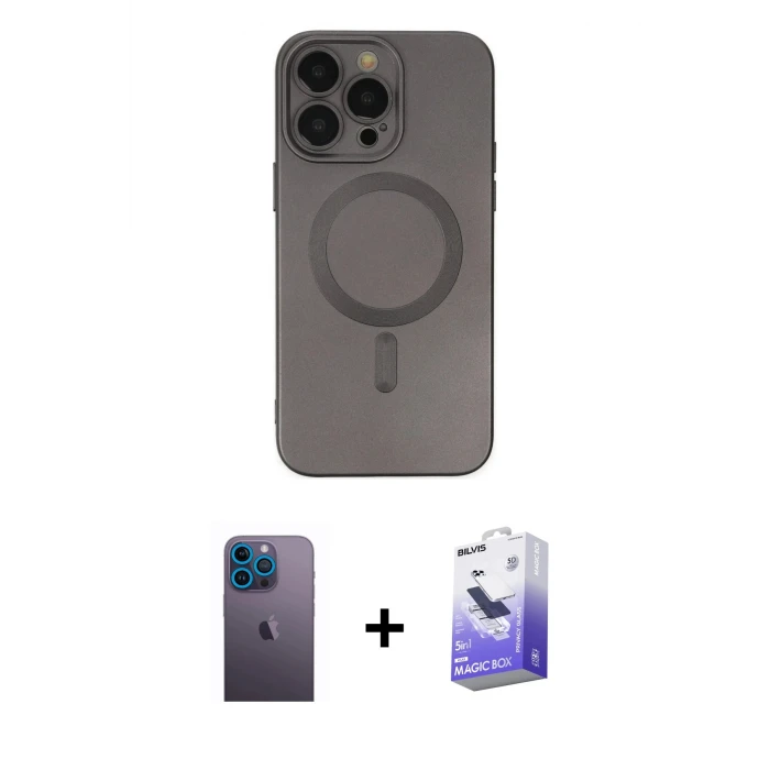 ieg™ iPhone 13 Pro Max Kılıf Akış Minimal Özel Seri - Siyah Bilvis 5in1 5D Magic Hayalet Cam Ekran Koruyucu + Neon Fosforlu Kamera Lens - MI
