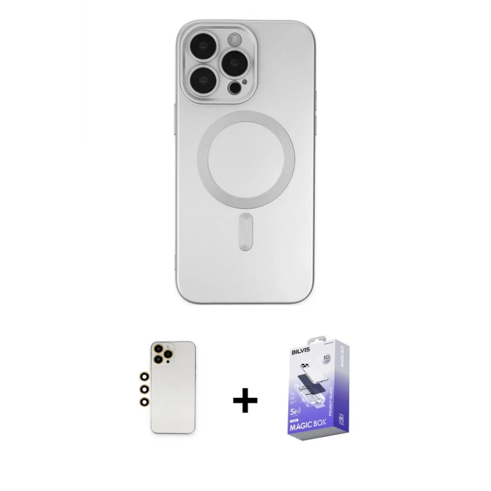 ieg™ iPhone 13 Pro Max Kılıf Akış Minimal Özel Seri - Siyah Bilvis 5in1 5D Magic Hayalet Cam Ekran Koruyucu + Shine Kamera Lens - GD