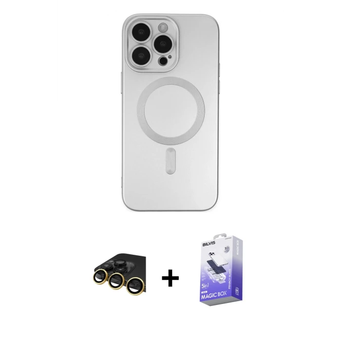 ieg™ iPhone 13 Pro Max Kılıf Akış Minimal Özel Seri - Siyah Bilvis 5in1 5D Magic Hayalet Cam Ekran Koruyucu + Raze Metal Kamera Lens - GD