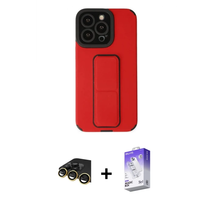 ieg™ iPhone 13 Pro Max Kılıf Çekirdek Yansıma - Siyah Bilvis 5in1 3D Magic Cam Ekran Koruyucu + Raze Metal Kamera Lens - GD