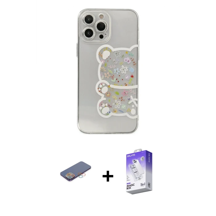 ieg™ iPhone 13 Pro Max Kılıf Eksen Asil Prime - Siyah Bilvis 5in1 3D Magic Cam Ekran Koruyucu + Renkli Kamera Lens Koruma Cam - PE