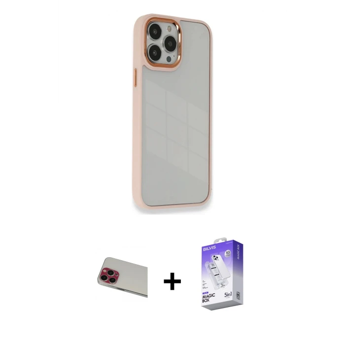 ieg™ iPhone 13 Pro Max Kılıf Eksen Doku Prime - Siyah Bilvis 5in1 3D Magic Cam Ekran Koruyucu + Rainbow Kamera Lens Koruma Cam - KI