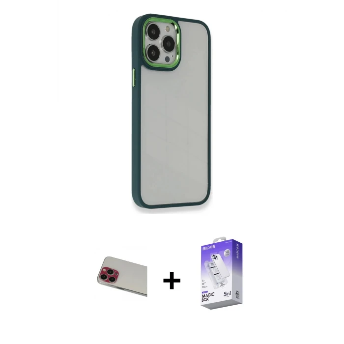 ieg™ iPhone 13 Pro Max Kılıf Eksen Doku Prime - Siyah Bilvis 5in1 3D Magic Cam Ekran Koruyucu + Rainbow Kamera Lens Koruma Cam - KI