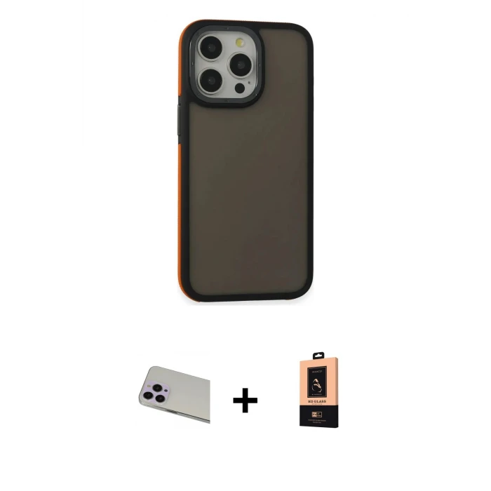 ieg™ iPhone 13 Pro Max Kılıf Eksen Işık - Şeffaf Maxco Cam Ekran Koruyucu + Rainbow Kamera Lens Koruma Cam - MR