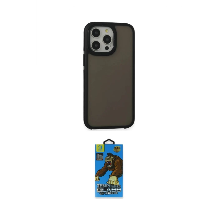 ieg™ iPhone 13 Pro Max Kılıf Eksen Işık - Siyah 18D Cam Ekran Koruyucu