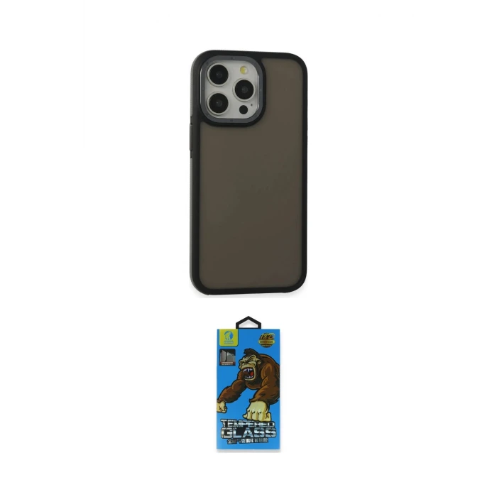 ieg™ iPhone 13 Pro Max Kılıf Eksen Işık - Siyah 18D Cam Ekran Koruyucu