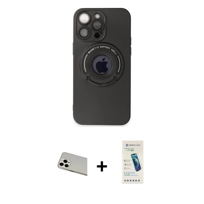 ieg™ iPhone 13 Pro Max Kılıf Eksen Klasik Prime - Şeffaf Pasifik Cam Ekran Koruyucu + Rainbow Kamera Lens Koruma Cam - BZ