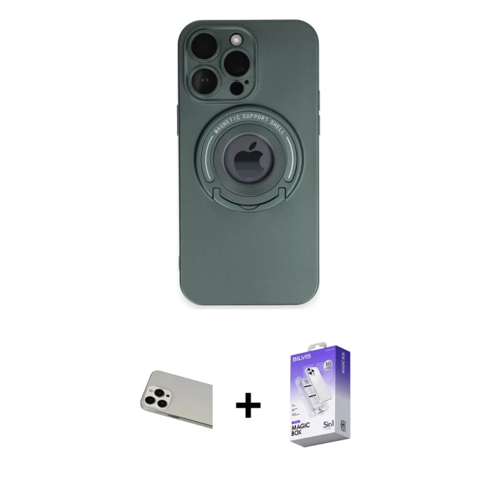 ieg™ iPhone 13 Pro Max Kılıf Eksen Klasik Prime - Siyah Bilvis 5in1 3D Magic Cam Ekran Koruyucu + Rainbow Kamera Lens Koruma Cam - BZ