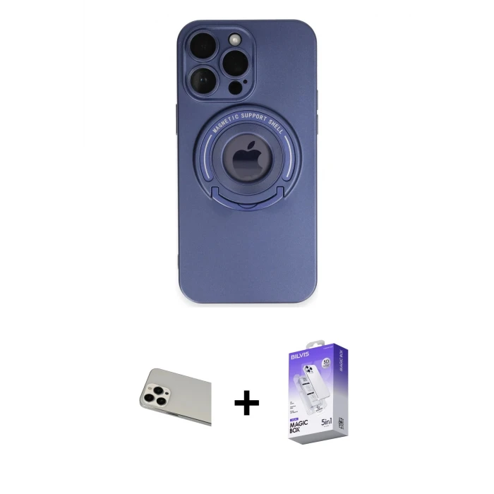ieg™ iPhone 13 Pro Max Kılıf Eksen Klasik Prime - Siyah Bilvis 5in1 3D Magic Cam Ekran Koruyucu + Rainbow Kamera Lens Koruma Cam - BZ