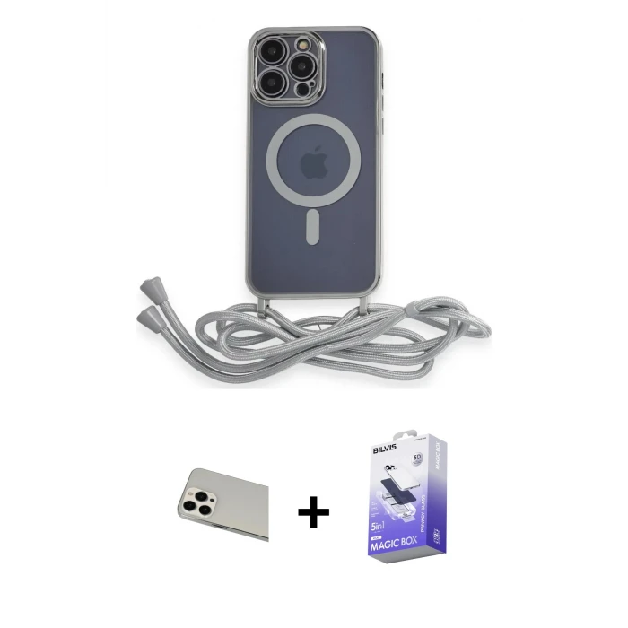 ieg™ iPhone 13 Pro Max Kılıf Eksen Özel Seri - Siyah Bilvis 5in1 5D Magic Hayalet Cam Ekran Koruyucu + Rainbow Kamera Lens Koruma Cam - BZ